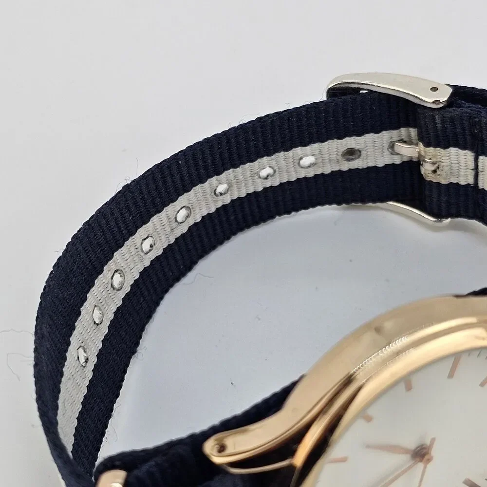 Aeropostale Unisex Watch 38MM White‎ Dial Blue White Canvas Band New Battery